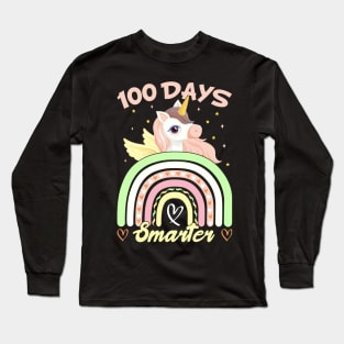 100 Days of School Colorful  Unicorn Lovers Gift For Kids Students And Teacher Long Sleeve T-Shirt